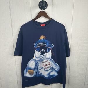 Vintage 90’s Navy Coca Cola Polar Bear X Baseball MLB Tee Size X-Large